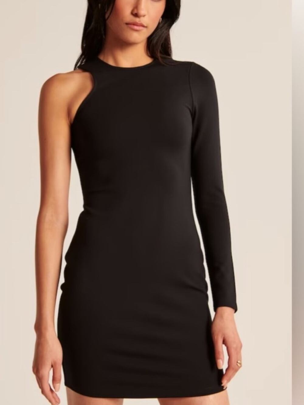 Abercrombie Black One Shoulder Asymmetrical Ponte Mini Dress